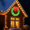 48-inch pre-lit Christmas mesh wreath with red bow and 200 LED bulbs, perfect for festive outdoor decoration.