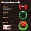 48-inch pre-lit Christmas mesh wreath assembly steps with red bow and 200 LED lights for indoor and outdoor use.