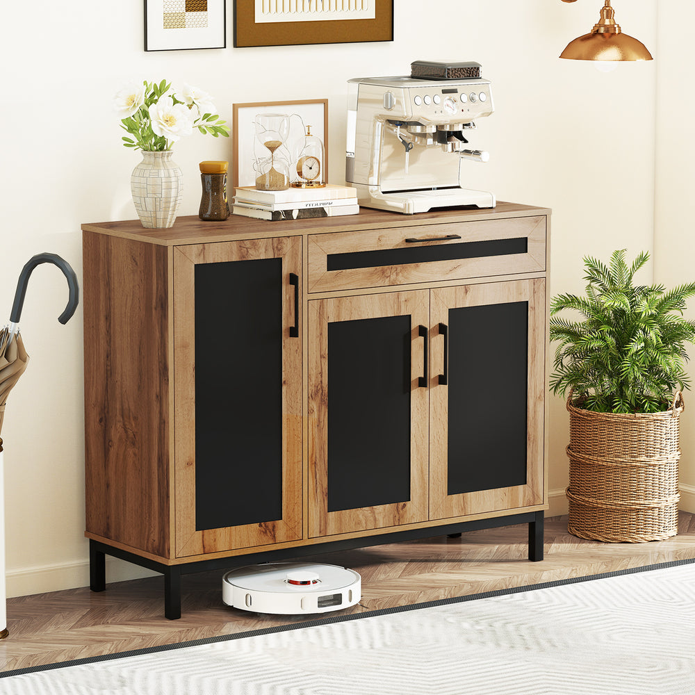 48-inch sideboard buffet cabinet with a large drawer and black-accented doors, perfect for kitchen or living room.