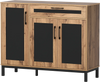 48-inch sideboard buffet cabinet with natural wood grain, black accents, large drawer, and metal legs for versatile.