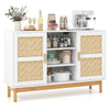 48-inch sideboard buffet cabinet with bamboo woven doors, white finish, ideal for kitchen or dining room storage.