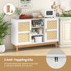 48-inch sideboard buffet cabinet with bamboo woven doors, solid wood legs, and anti-toppling kits for secure storage.
