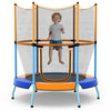 Toddler trampoline with safety enclosure net in orange, featuring sturdy metal legs and child-friendly bungees for safe.