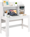 48-inch white writing computer desk with multi-layered shelf, cable management hole, and anti-tipping kits for.