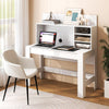 48-inch white writing computer desk with a large workspace, anti-slip pads, and organized multi-layered shelf for.