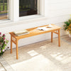 Acacia wood bench with slat seat design, showcasing a natural finish, ideal for garden or patio use.