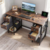 48 Inches Computer Desk with Power Outlet Home Office Desk with 4 Fabric Drawers-Brown - Gallery View 1 of 10