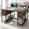 48-inch brown computer desk with power outlet, four fabric drawers, and spacious tabletop for organized workspace.