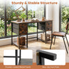 48-inch computer desk with a sturdy metal frame, 4 fabric drawers, and built-in power outlet for home office use.