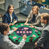 Foldable 48-inch poker table with padded rails and cup holders, perfect for 6-8 players in game rooms or parties.