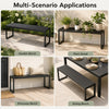 Slatted sea-black outdoor bench set of 2, made of wood-plastic composite and metal, ideal for gardens or patios.