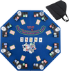 Blue 48-inch foldable poker table top for 8 players with cup holders and carrying bag, ideal for game nights.