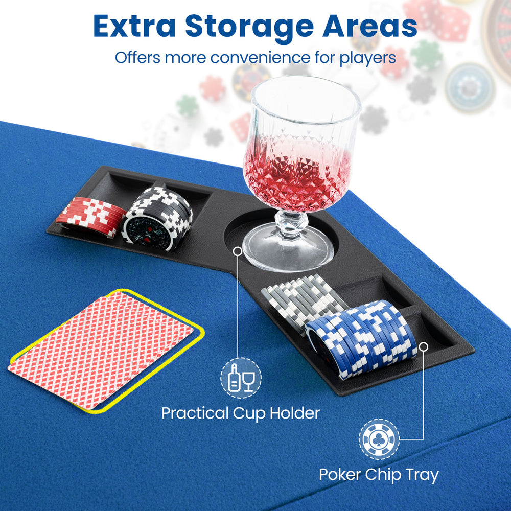 Foldable 48-inch poker table top with cup holders and chip trays, designed for 8 players, ideal for game rooms and.
