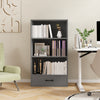 Gray 48-inch tall wood bookcase with four tiers and a drawer, ideal for storage in living rooms or studies.