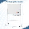 Double-sided mobile whiteboard measuring 48" x 36" with lockable wheels, ideal for meetings and presentations.