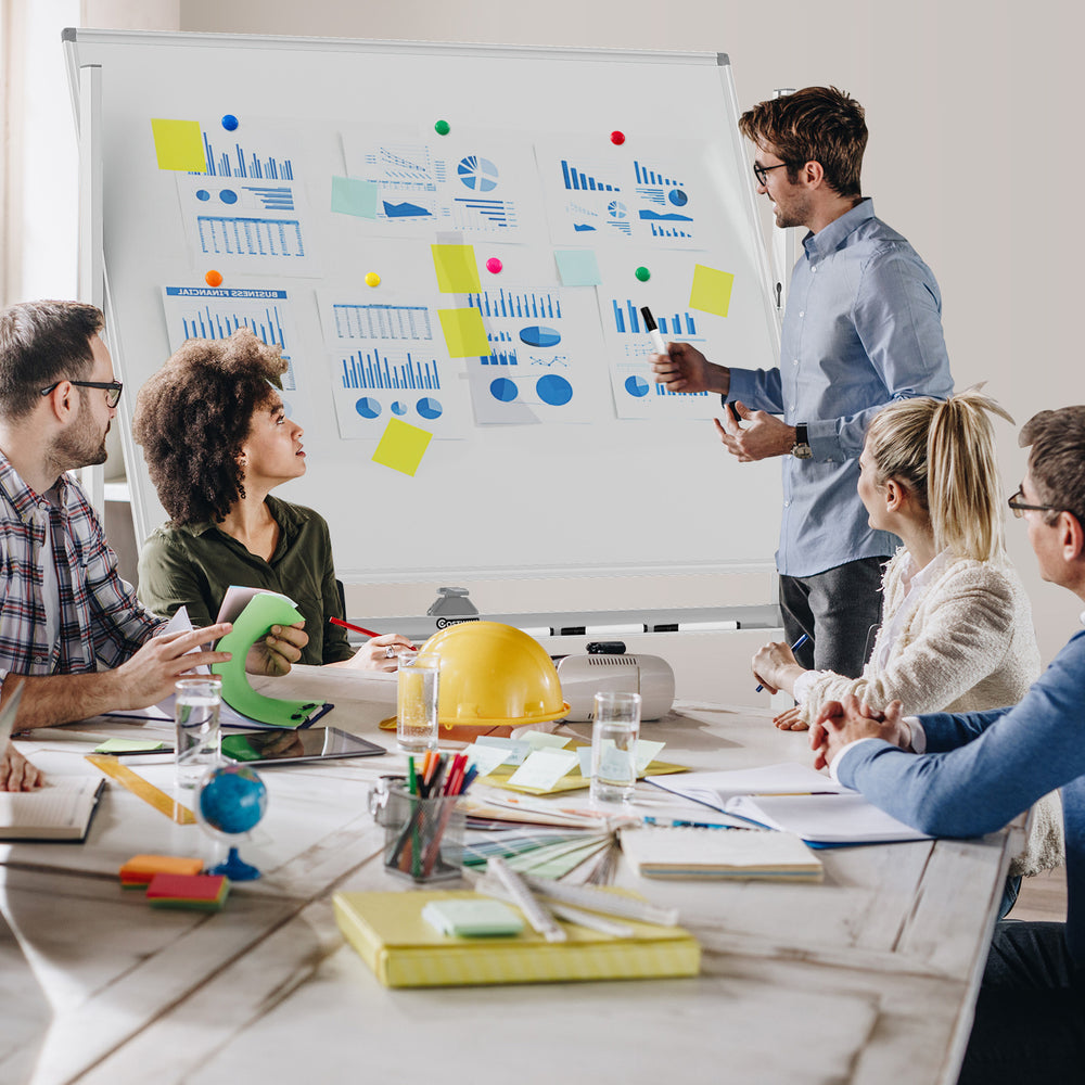 48 x 36 Inches Rolling Double-Sided Whiteboard with Magnetic Surface-White - Gallery View 1 of 10