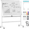 Rolling double-sided whiteboard, 48 x 36 inches, with magnetic surface and adjustable height for teaching and.