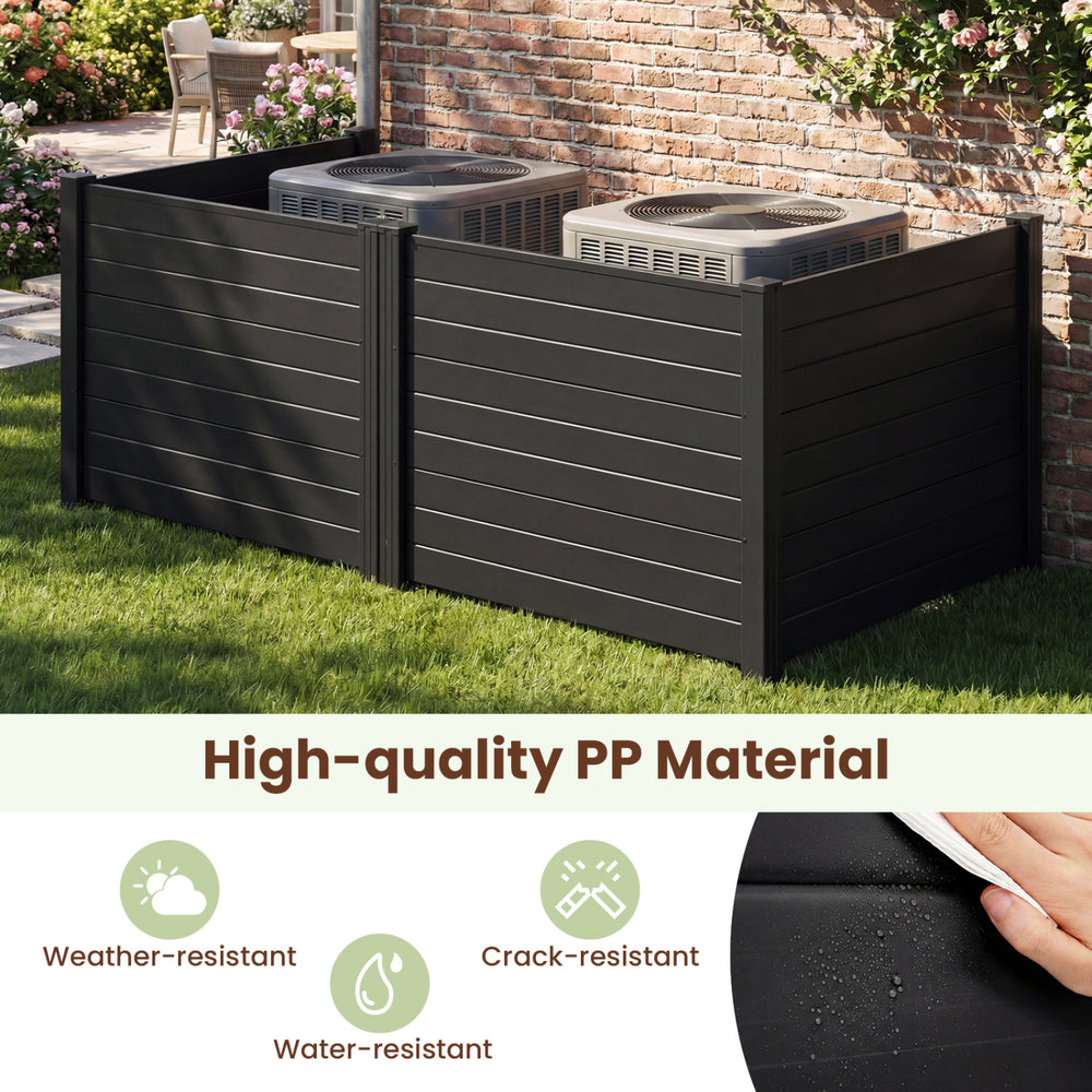 Black 48 x 38 inch air conditioner fence made of high-quality PP material, weather-resistant for patio or backyard use.