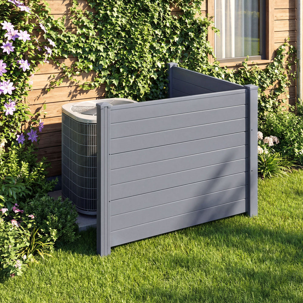 48 x 38 Inch Air Conditioner Fence 2 Panels with Metal Ground Stakes-Gray - Gallery View 1 of 7