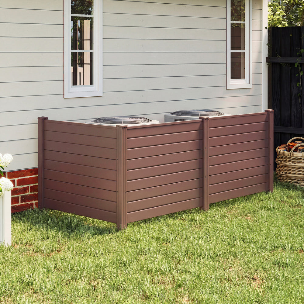 Brown 48 x 38 inches air conditioner fence with two panels, made of water-resistant PP, for outdoor privacy and easy.