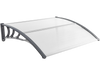 Curved gray outdoor door awning made of thick PC sheet and aluminum bars, ideal for porch or patio protection.