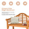 Eucalyptus wood outdoor folding bench with high backrest and armrests, perfect for patio and garden seating.