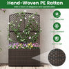 49-inch raised garden bed with trellis, crafted from hand-woven PE rattan, ideal for vertical gardening and plant.