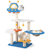 Cat tree with UFO top perch, sisal scratching posts, and hammock for cozy napping and climbing fun in blue.
