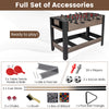 49-inch brown combo game table with pool, foosball, and tennis accessories, perfect for home or game room fun.