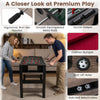 Close-up of the 49-inch combo game table showing ergonomic handles and smooth metal rods for foosball and billiards.