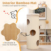 Elevated 49-inch beige cat house with 4 stories, bamboo mat, and removable perch for multiple cats' comfort and play.