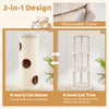 4-story beige cat house with removable cover, featuring a comfy top perch and sisal scratching board for multiple cats.