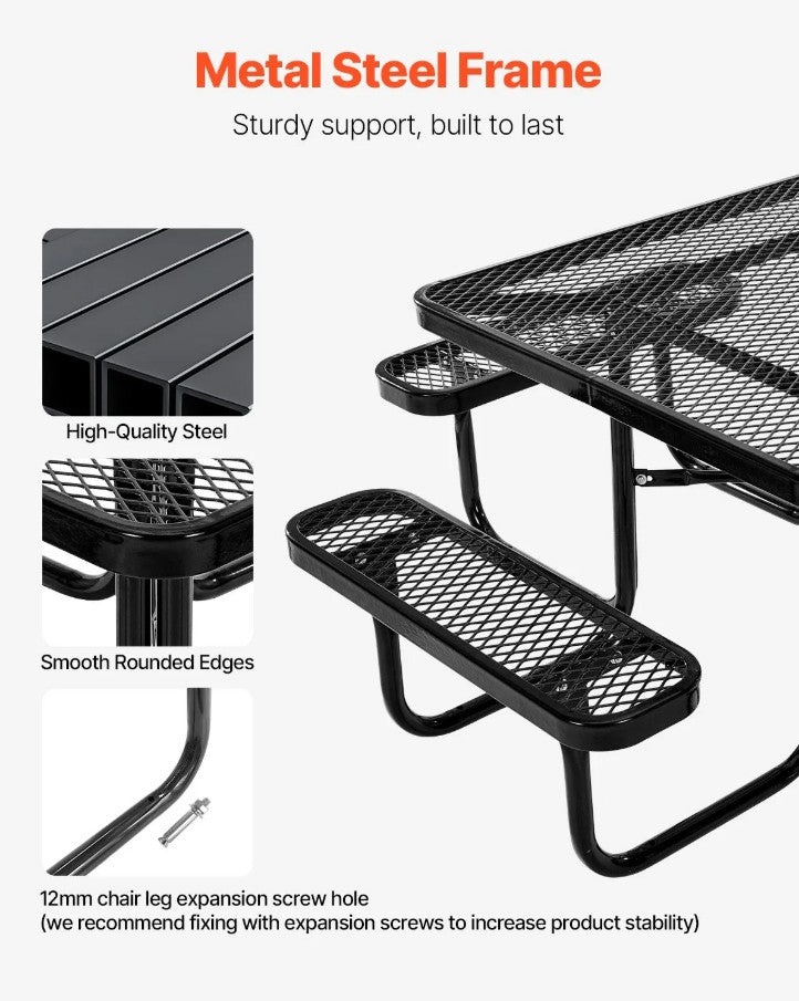 Vevor Outdoor Steel Picnic Table Set Weather-Resistant Square Patio Dining Furniture New