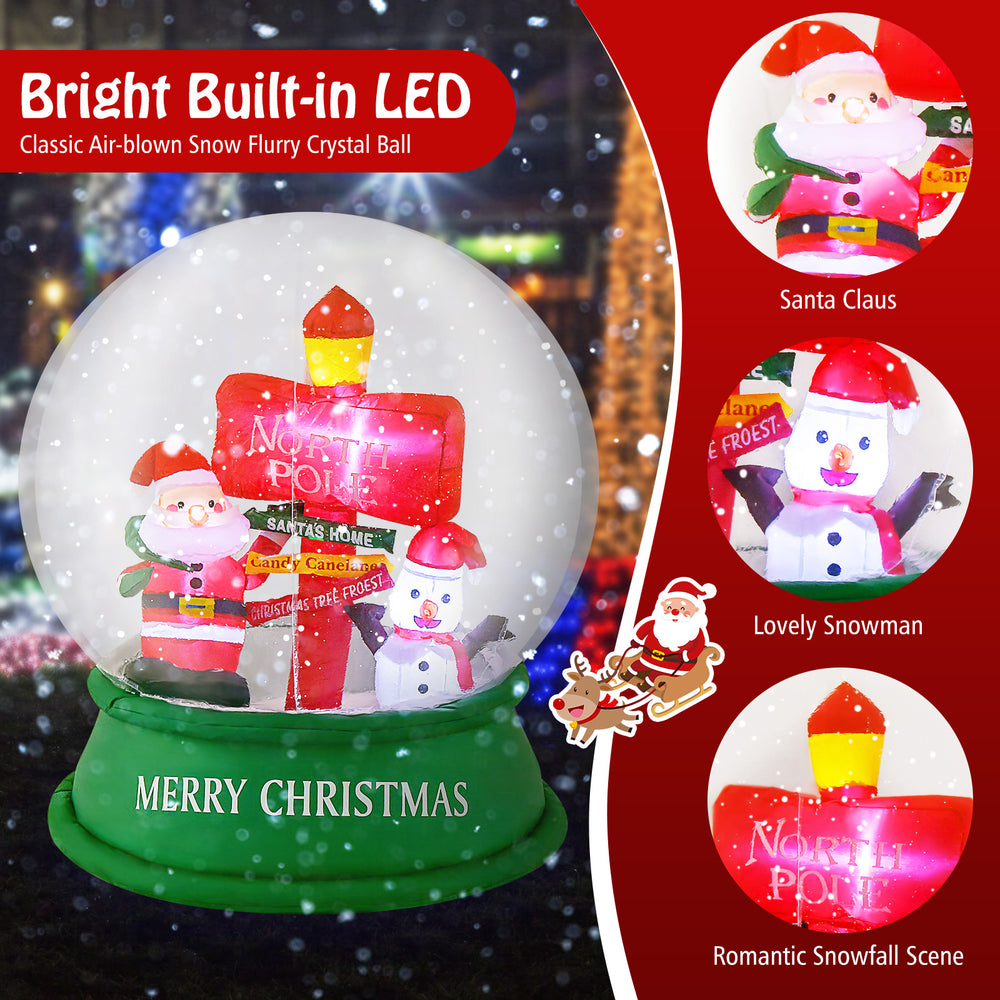 4 feet Christmas inflatable snow globe featuring Santa Claus and snowman, illuminated with bright LED lights for.