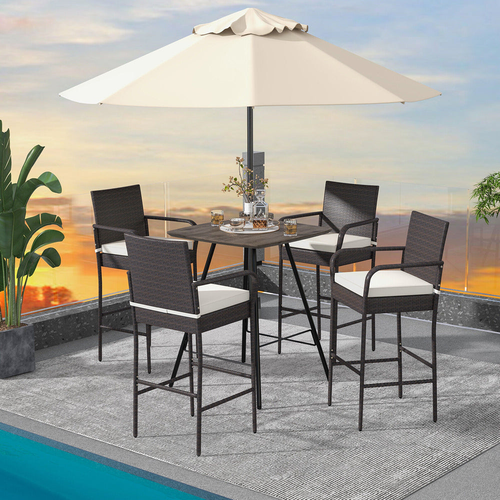 2/4 Pieces Outdoor PE Rattan Cushioned Barstool Set with Armrests-Set of 4 - Gallery View 1 of 7