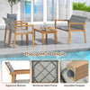 4-piece patio furniture set featuring solid acacia wood and hand-woven PE rattan, perfect for outdoor relaxation.