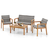 4-piece patio furniture set featuring solid acacia wood, hand-woven PE rattan, and a convenient coffee table for.