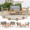 4-piece patio furniture set featuring a loveseat, single chairs, and coffee table in durable acacia wood and PE rattan.