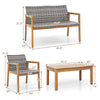 4-piece patio furniture set featuring a loveseat, single chairs, and coffee table made of solid acacia wood and PE.