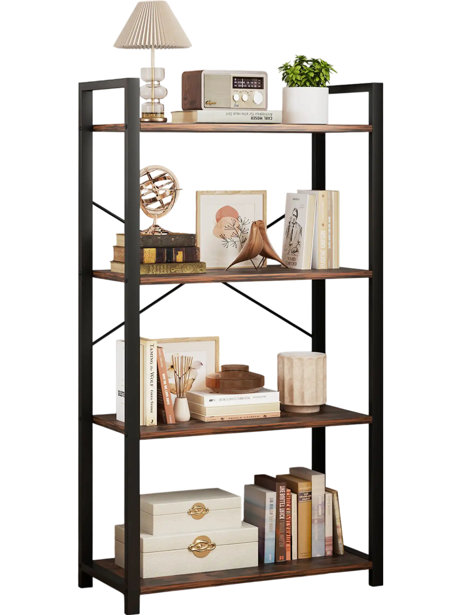 Costway 4-Tier Industrial Bookshelf Display Shelf Rustic Brown 731824596 New