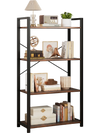 4-tier industrial bookshelf in rustic brown with metal frame, perfect for displaying books and decor in any room.