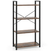 4-tier bookshelf with heavy-duty metal frame in rustic brown, ideal for displaying books and decor in any room.