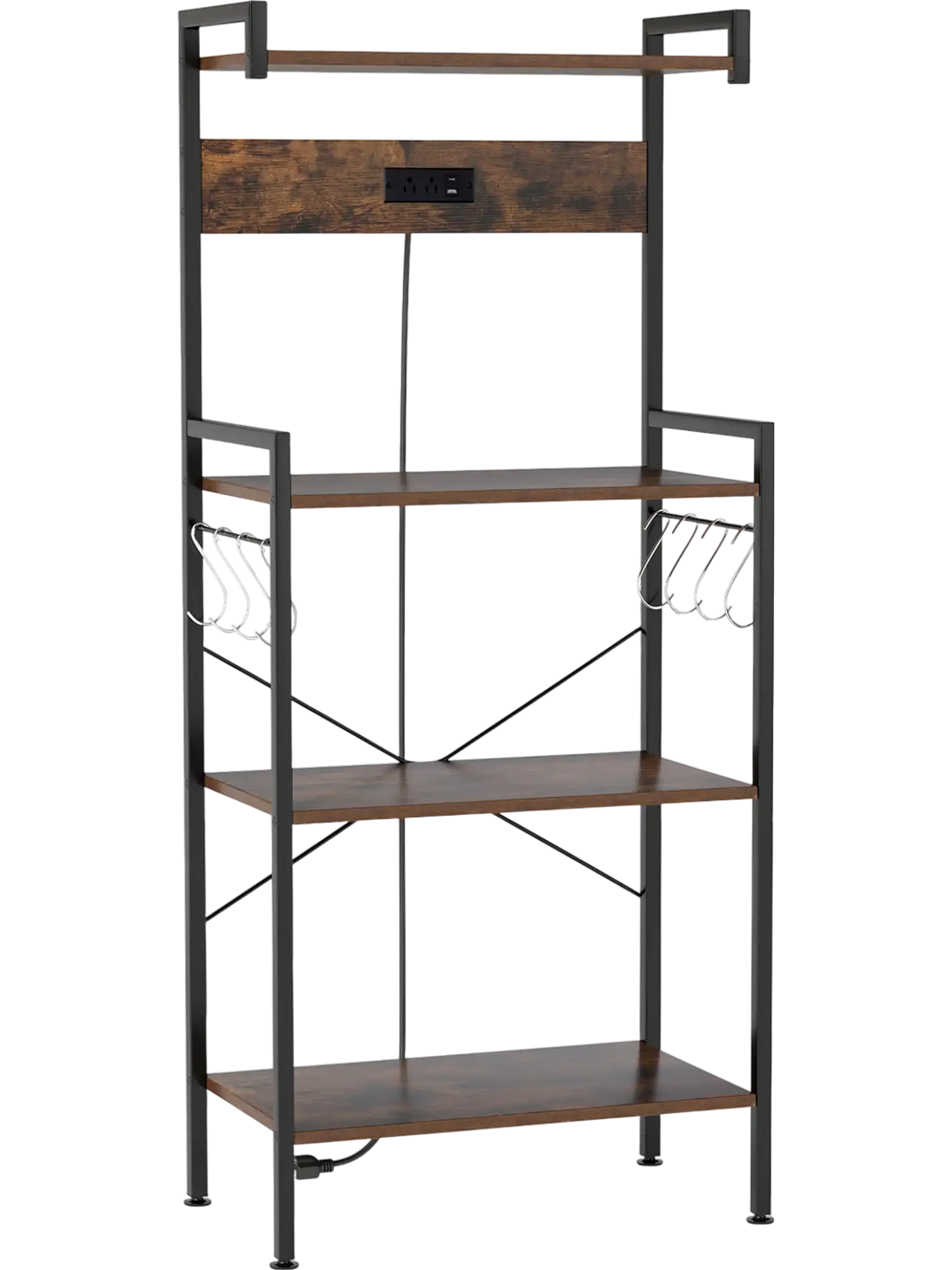 Costway 4-Tier Kitchen Baker's Rack with Power Outlet & 8 Hooks 867931542 New