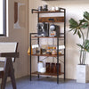 4-tier kitchen bakers rack in rustic brown featuring S-shaped hooks, power outlet, and sturdy metal frame for practical.