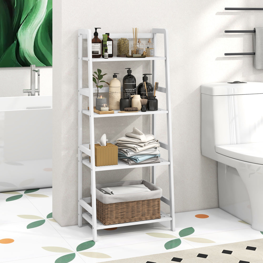 47.5 Inch 4-Tier Multifunctional Bamboo Bookcase Storage Stand Rack-White - Gallery View 1 of 9