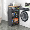 4-tier gray rolling storage cart with open shelves, handle, and lockable casters for easy organization in tight spaces.