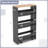 4-tier rolling storage cart in gray with open shelves, 8" tabletop, and handle, ideal for kitchen organization.