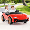 Red 24V ride-on Lamborghini car for kids, featuring 2-seater design, remote control, and realistic driving experience.