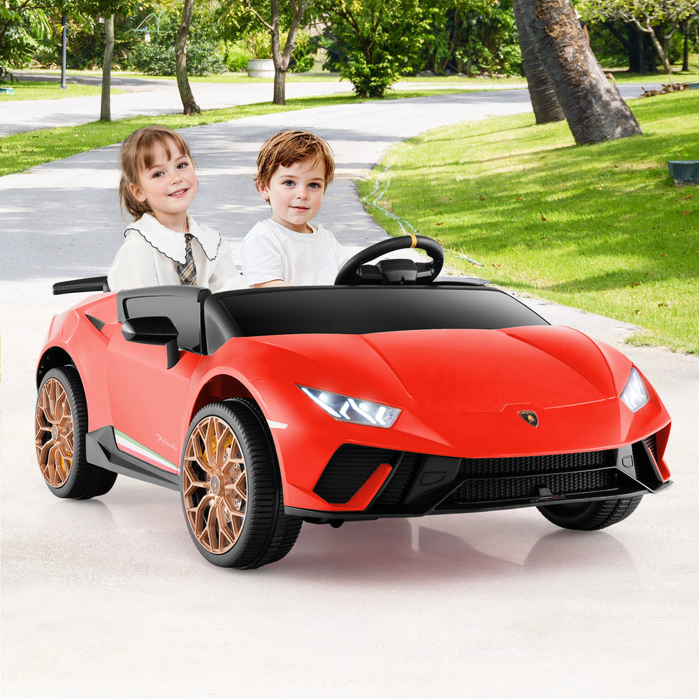 24V Ride-on Car for Kids 4WD 2-Seater Licensed Lamborghini Electric Vehicles with Music-Red - Gallery View 1 of 13