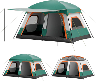 Costway 2-Room 4-10 Person Camping Tent w/ Porch Green 95797395 New